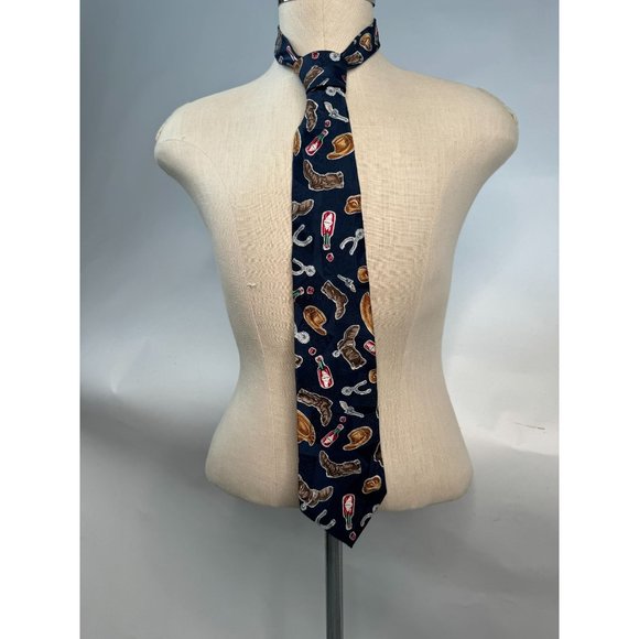 Tabasco Western Wear and Tabasco Bottles Tie OS Blue Western Cowboy Silk - Picture 6 of 16
